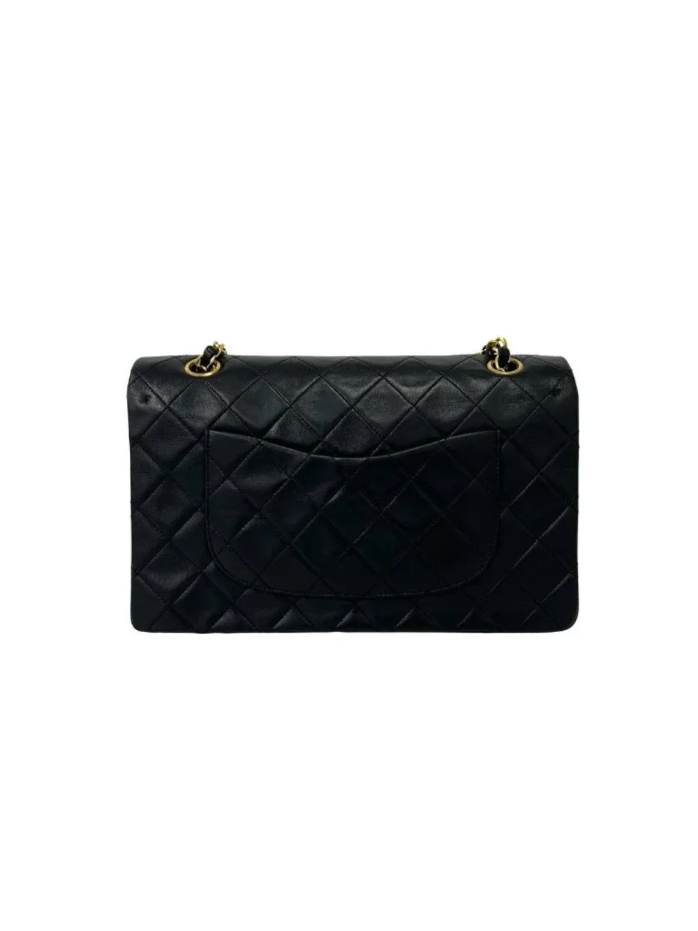 Chanel Vintage Quilted Double Flap Lambskin Chain Shoulder Bag Black